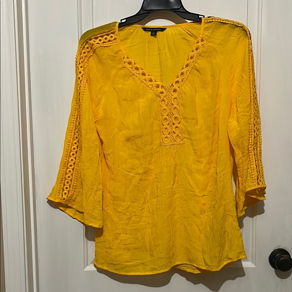 Zac & Rachel Yellow 3/4 Sleeve Embellished Blouse